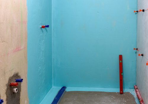 Waterproofing wall waterproofing in a shower cabin. a bathroom in renovation
