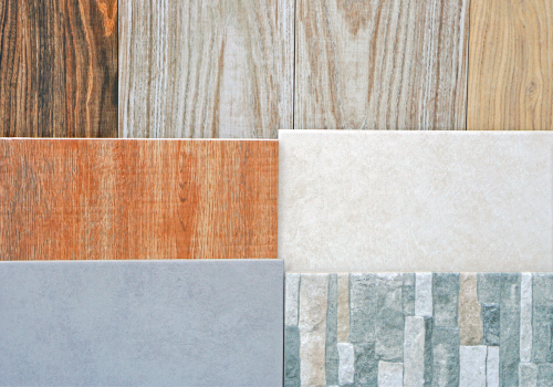 collection of porcelain and ceramic tiles material with colors and patterns porcelain, ceramic, marble, and vinyl tiles