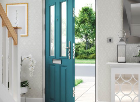 Services peacock blue panelled front door internal door & frame painting sg